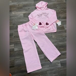NWT Set Cherub Angels on Cloud Hearts Hoodie and Wide Leg Sweatpants Forever 21